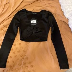 White Fox Black Long Sleeve Crop